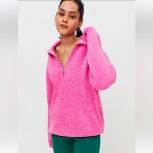 Urban‎ Outfitters Nicco Half Zip Velour pink Sweater medium workwear oversized